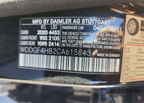 2012 Mercedes-Benz C 250 from USA, damaged, VIN WDDGF4HB2CA615843